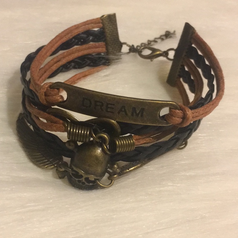Multilayered leather charm bracelet